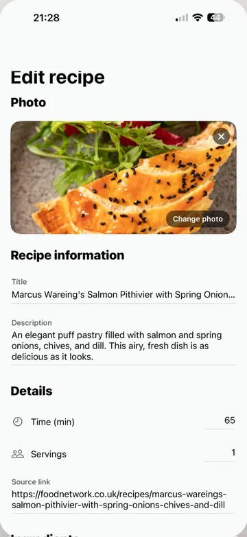 Editing a recipe on iPhone